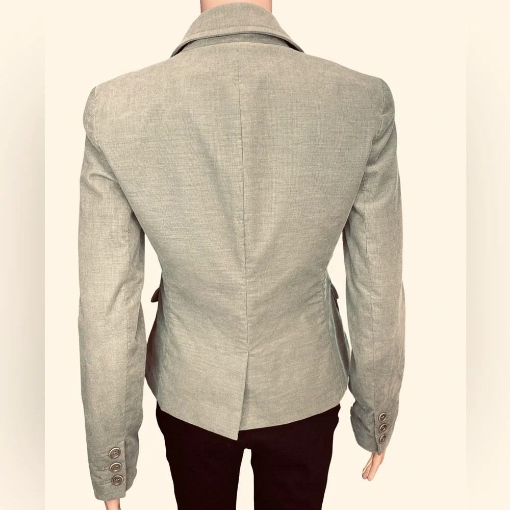 Theory Olive Green Notched Lapel Cordouroy Button Blazer Size 0